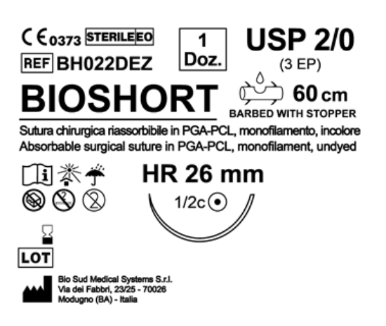 Sutura Bioshort HR 26 USP 2-0 - EP 3 60 cm Undyed Barbed Box 12 pcs