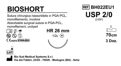 Sutura Bioshort HR26 USP 2-0 - EP 3 70 cm Undyed Box 36 pcs