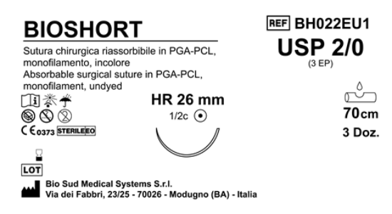 Sutura Bioshort HR26 USP 2-0 - EP 3 70 cm Undyed Box 36 pcs