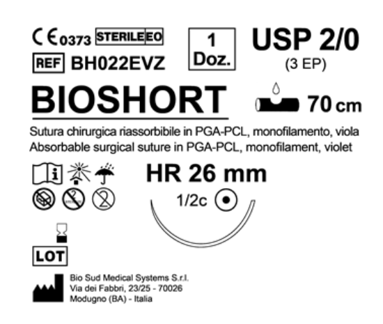 Sutura Bioshort HR 26 USP 2-0 - EP 3 70 cm Violet Box 12 pcs