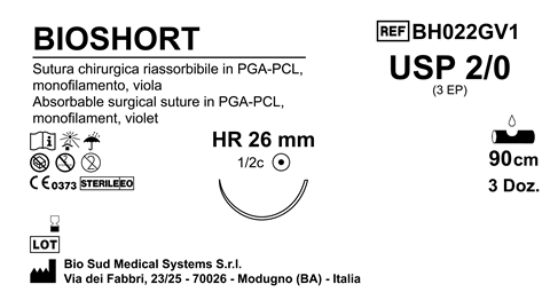 Sutura Bioshort HR26 USP 2-0 - EP 3 90 cm Violet Box 36 pcs