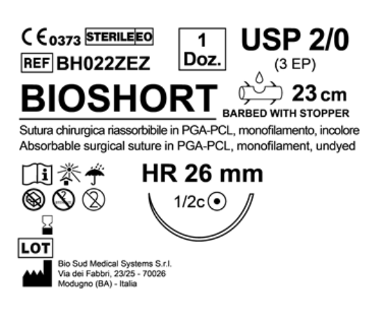 Sutura Bioshort HR 26 USP 2-0 - EP 3 23 cm Undyed Barbed Box 12 pcs