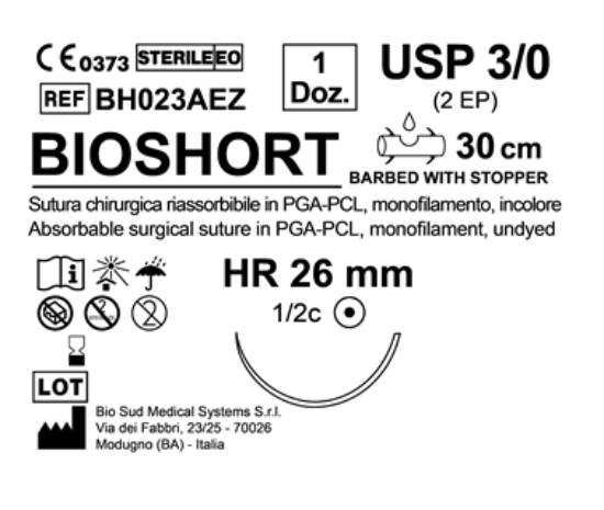 Sutura Bioshort HR 26 USP 3-0 - EP 2 30 cm Undyed Barbed Box 12 pcs