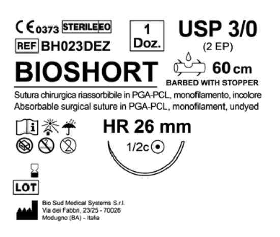 Sutura Bioshort HR 26 USP 3-0 - EP 2 60 cm Undyed Barbed Box 12 pcs