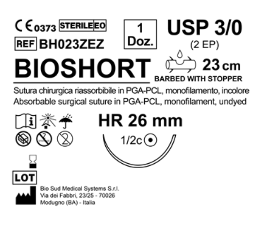 Sutura Bioshort HR 26 USP 3-0 - EP 2 23 cm Undyed Barbed Box 12 pcs