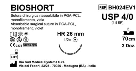 Sutura Bioshort HR26 USP 4-0  - EP 1.5 70 cm Violet Box 36 pcs