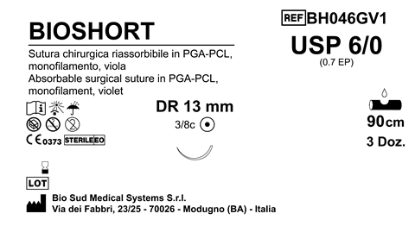 Sutura Bioshort DR 13 USP 6-0 - EP 0.7 90 cm Violet Box 36 pcs