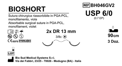 Sutura Bioshort DR 13 USP 6-0 - EP 0.7 90 cm Violet Double Armed  Box 36 pcs