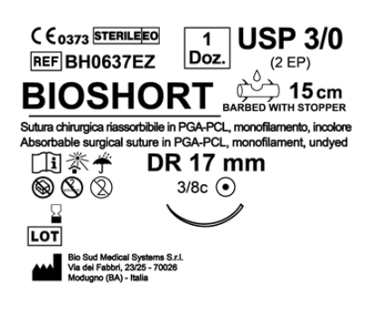 Sutura Bioshort DR 17 USP 3-0 - EP 2 15 cm Undyed Barbed Box 12 pcs