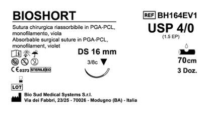 Sutura Bioshort DS 16 USP 4-0  - EP 1.5 70 cm Violet Box 36 pcs
