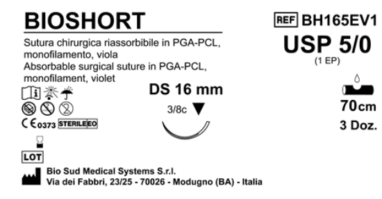 Sutura Bioshort DS 16 USP 5-0 - EP 1 70 cm Violet Box 36 pcs