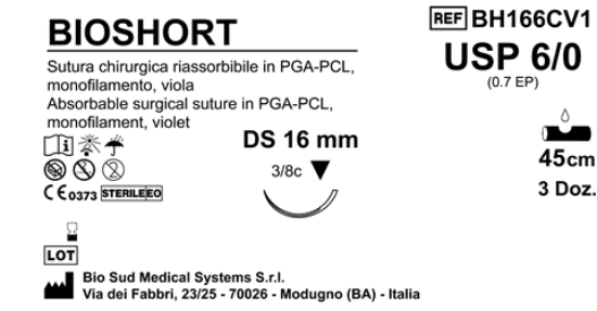 Sutura Bioshort DS 16 USP 6-0 - EP 0.7 45 cm Violet Box 36 pcs
