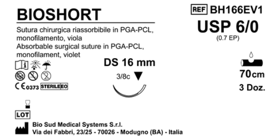 Sutura Bioshort DS 16 USP 6-0 - EP 0.7 70 cm Violet Box 36 pcs