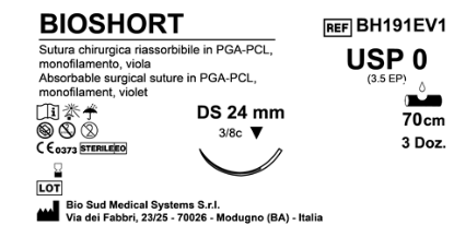 Sutura Bioshort DS 24 USP 0 - EP 3.5 70 cm Violet Box 36 pcs