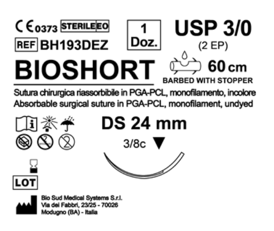 Sutura Bioshort DS 24 USP 3-0 - EP 2 60 cm Undyed Barbed Box 12 pcs