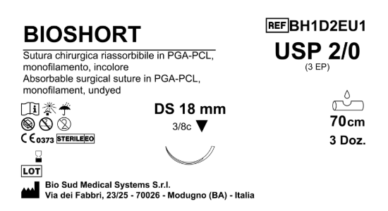 Sutura Bioshort DS18 USP 2-0 - EP 3 70 cm Undyed Box 36 pcs