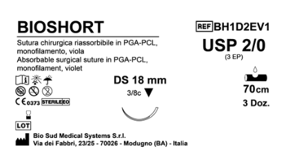 Sutura Bioshort DS18 USP 2-0 - EP 3 70 cm Violet Box 36 pcs