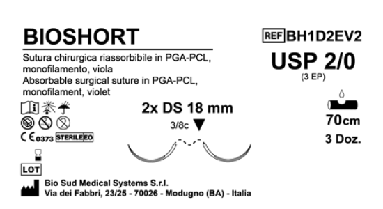 Sutura Bioshort DS 18 USP 2-0 - EP 3 70 cm Violet Double Armed  Box 36 pcs