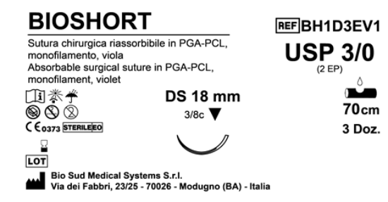 Sutura Bioshort DS18 USP 3-0 - EP 2 70 cm Violet Box 36 pcs