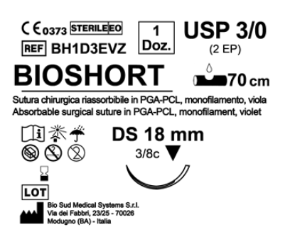 Sutura Bioshort DS 18 USP 3-0 - EP 2 70 cm Violet Box 12 pcs