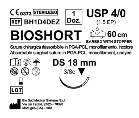 Sutura Bioshort DS 18 USP 4-0  - EP 1.5 60 cm Undyed Barbed Box 12 pcs