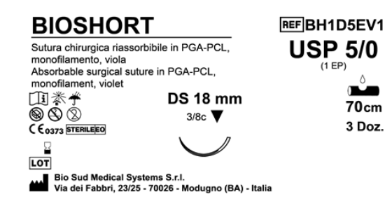 Sutura Bioshort DS18 USP 5-0 - EP 1 70 cm Violet Box 36 pcs