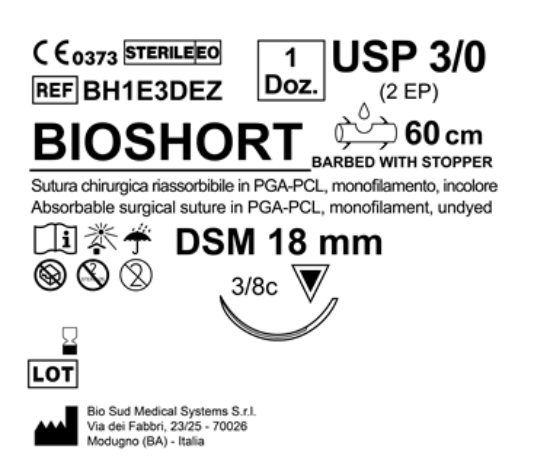 Sutura Bioshort DSM 18 USP 3-0 - EP 2 60 cm Undyed Barbed Box 12 pcs