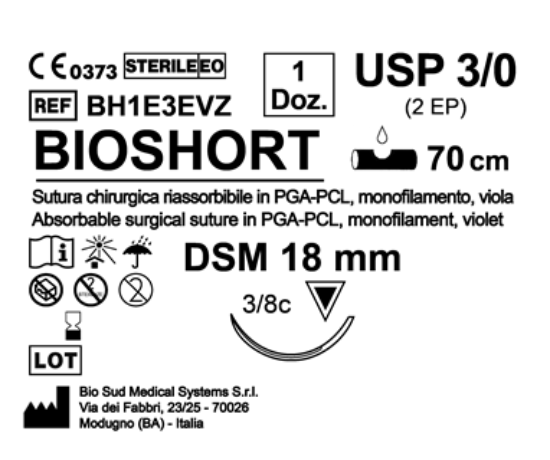 Sutura Bioshort DSM 18 USP 3-0 - EP 2 70 cm Violet Box 12 pcs