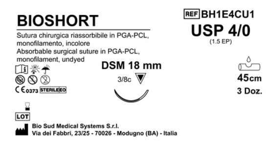 Sutura Bioshort DSM18 USP 4-0  - EP 1.5 45 cm Undyed Box 36 pcs