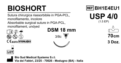 Sutura Bioshort DSM18 USP 4-0  - EP 1.5 70 cm Undyed Box 36 pcs