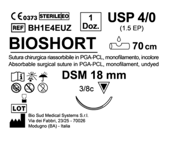 Sutura Bioshort DSM 18 USP 4-0  - EP 1.5 70 cm Undyed Box 12 pcs