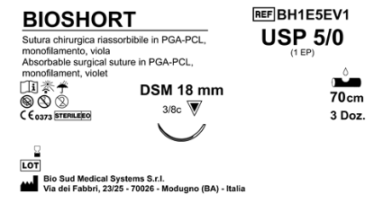 Sutura Bioshort DSM 18 USP 5-0 - EP 1 70 cm Violet Box 36 pcs