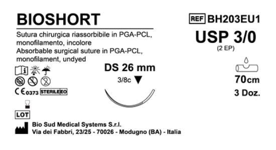 Sutura Bioshort DS 26 USP 3-0 - EP 2 70 cm Undyed Box 36 pcs