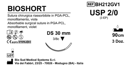 Sutura Bioshort DS30 USP 2-0 - EP 3 90 cm Violet Box 36 pcs