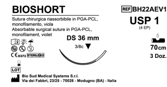 Sutura Bioshort DS36 USP 1 - EP 4 70 cm Violet Box 36 pcs