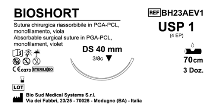 Sutura Bioshort DS 40 USP 1 - EP 4 70 cm Violet Box 36 pcs