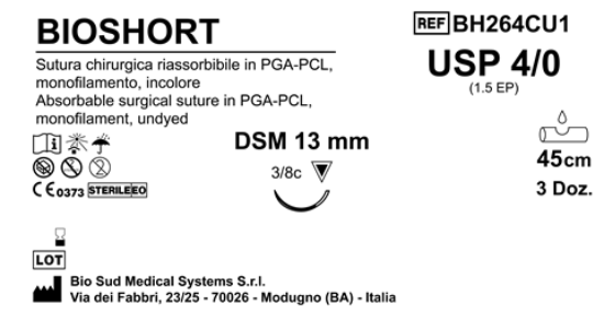 Sutura Bioshort DSM13 USP 4-0  - EP 1.5 45 cm Undyed Box 36 pcs