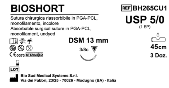 Sutura Bioshort DSM13 USP 5-0 - EP 1 45 cm Undyed Box 36 pcs