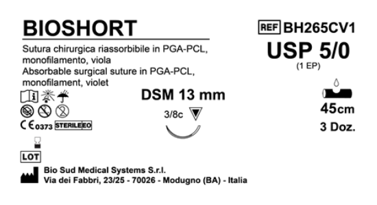 Sutura Bioshort DSM13 USP 5-0 - EP 1 45 cm Violet Box 36 pcs