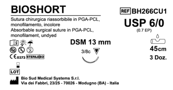 Sutura Bioshort DSM13 USP 6-0 - EP 0.7 45 cm Undyed Box 36 pcs