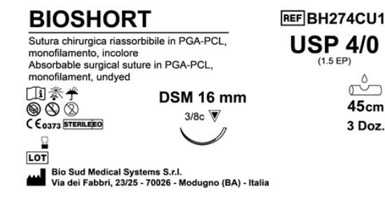Sutura Bioshort DSM16 USP 4-0  - EP 1.5 45 cm Undyed Box 36 pcs