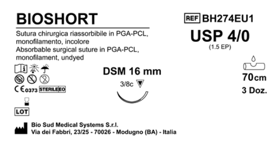Sutura Bioshort DSM16 USP 4-0  - EP 1.5 70 cm Undyed Box 36 pcs