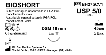 Sutura Bioshort DSM16 USP 5-0 - EP 1 45 cm Violet Box 36 pcs