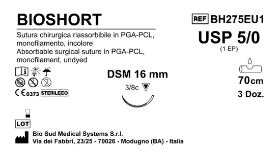 Sutura Bioshort DSM16 USP 5-0 - EP 1 70 cm Undyed Box 36 pcs