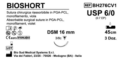 Sutura Bioshort DSM 16 USP 6-0 - EP 0.7 45 cm Violet Box 36 pcs