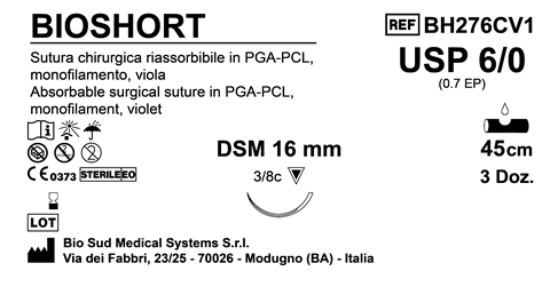 Sutura Bioshort DSM 16 USP 6-0 - EP 0.7 45 cm Violet Box 36 pcs