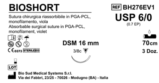 Sutura Bioshort DSM 16 USP 6-0 - EP 0.7 70 cm Violet Box 36 pcs