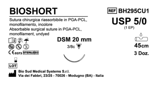 Sutura Bioshort DSM20 USP 5-0 - EP 1 45 cm Undyed Box 36 pcs