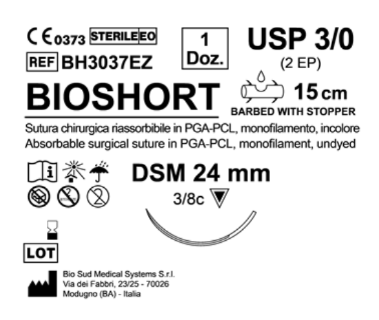 Sutura Bioshort DSM 24 USP 3-0 - EP 2 15 cm Undyed Barbed Box 12 pcs
