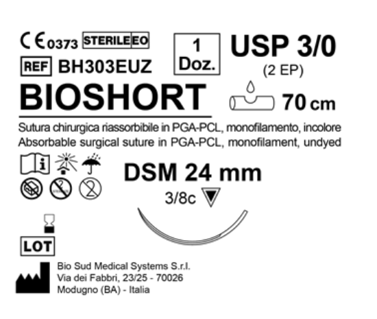 Sutura Bioshort DSM 24 USP 3-0 - EP 2 70 cm Undyed Box 12 pcs